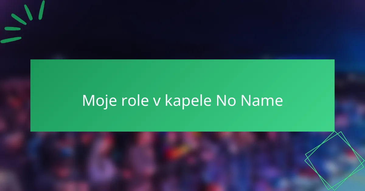 Moje role v kapele No Name